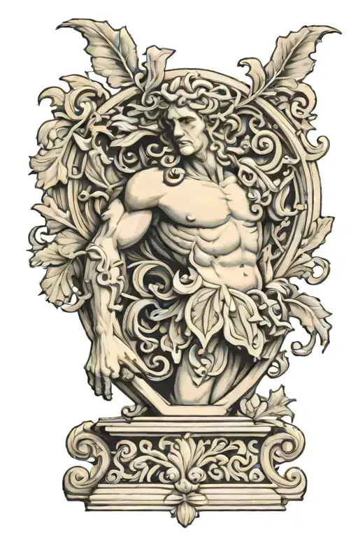 acanthus greek god statue tattoo design idea