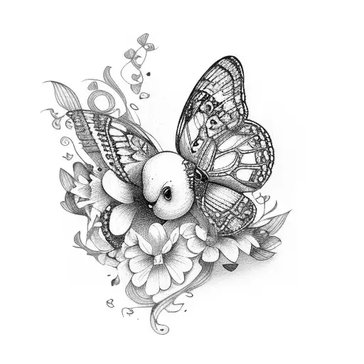 let them with butterflies, hearts, flowers tattoo design idea