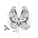 let them with butterflies, hearts, flowers tattoo design idea