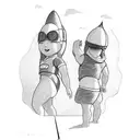 girl using swimsuits riding a rocket tattoo design idea