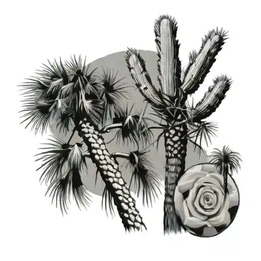 Palm tree and saguaro cactus tattoo design idea