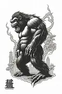 the evil King Kong, grinning and growling, tears his jacket tattoo design idea