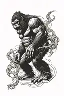the evil King Kong, grinning and growling, tears his jacket tattoo design idea