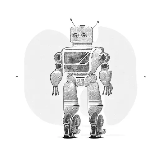 A futuristic robot playing a guitar in a cyberpunk cityscape tattoo design idea