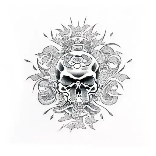 a little Angle with skulls tattoo design idea