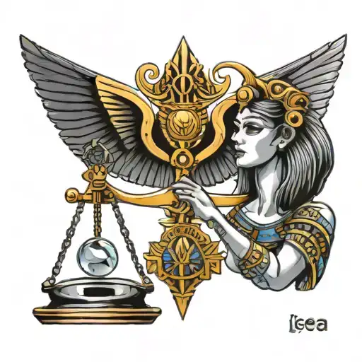 Egyptian goddess Libra scale tattoo design idea