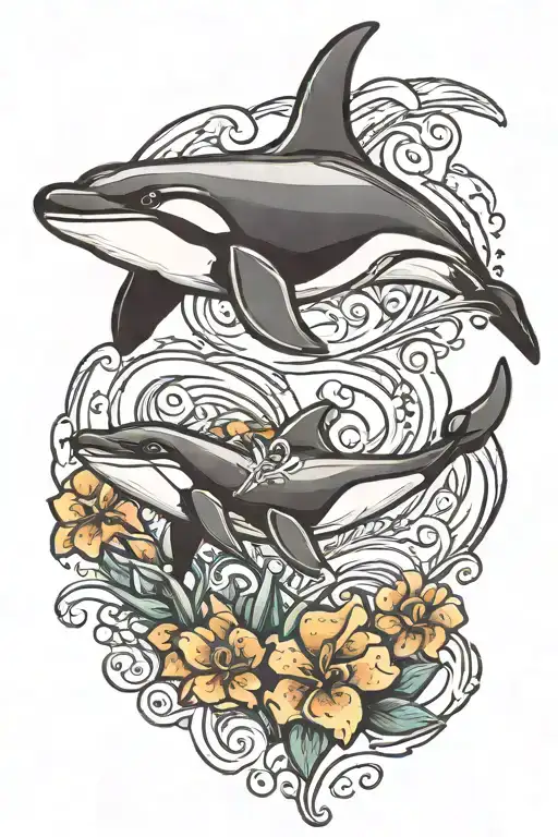 cartoon orca diving tattoo design idea