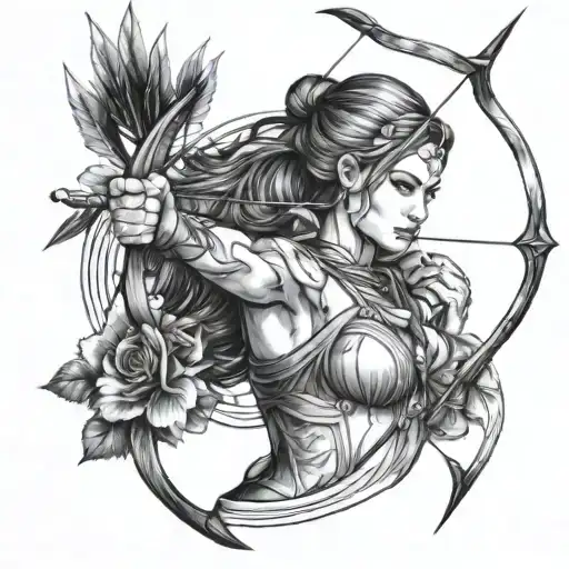 woman and bow and arrow tattoo design idea