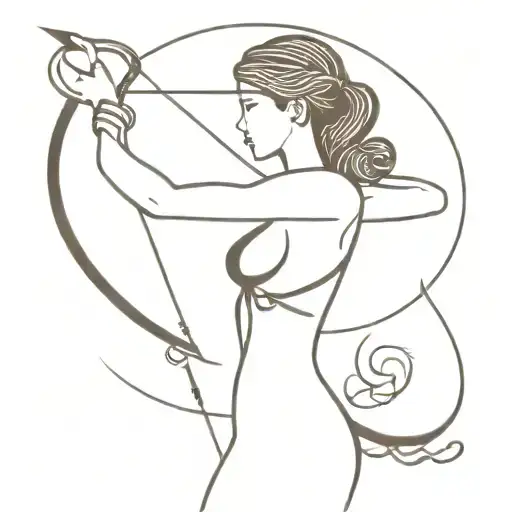silhouette of woman with bow and arrow with snake tattoo design idea