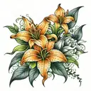 arm tiger lily with vines wrapped tattoo design idea