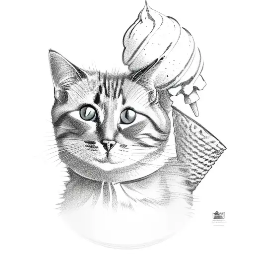 cat on ice cream waffle cone tattoo design idea
