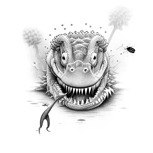 aligator eating a carnivore plant eating a fly  tattoo design idea