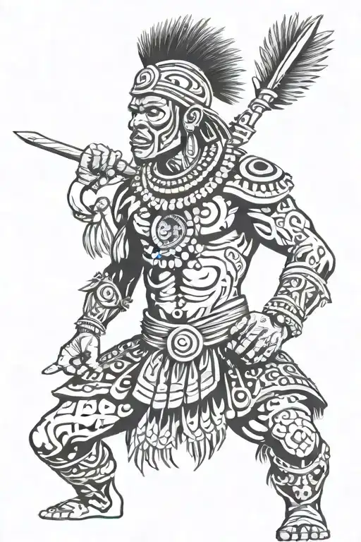 Zulu Tribe warrior wielding tattoo design idea