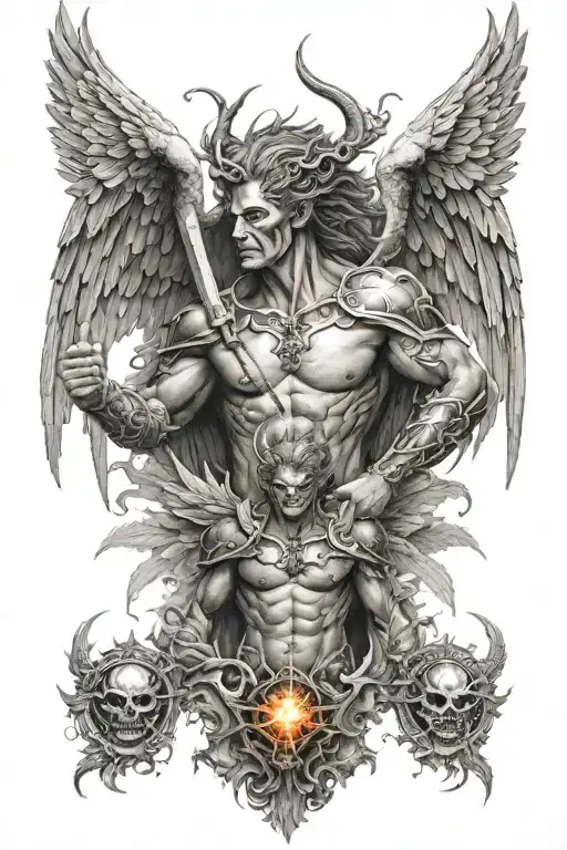 angels and demons heaven and hell battle theme arm sleeve tattoo design idea