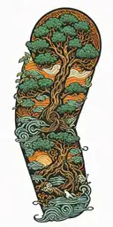 Celtic Tree of life growing from a pond with a Celtic Warrior Protector a celtic warrior monk thinking tattoo design idea