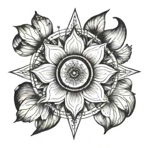 lotus flower centered inside a compass  tattoo design idea