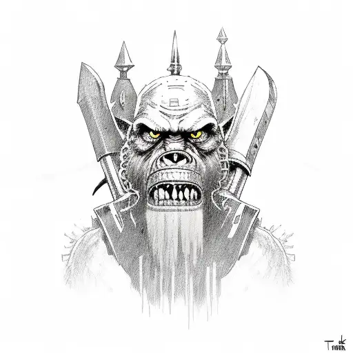 ork with a large battleaxe tattoo design idea