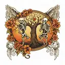 tree of life with lover skeletons slow dancing tattoo design idea