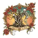 tree of life with lover skeletons slow dancing tattoo design idea