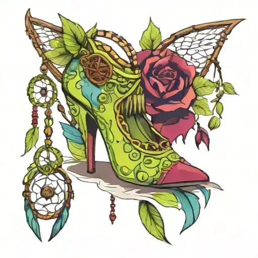 dream catcher high heel dolphin pickle lime wine  tattoo design idea