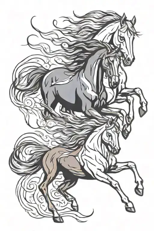 western horses running tattoo design idea