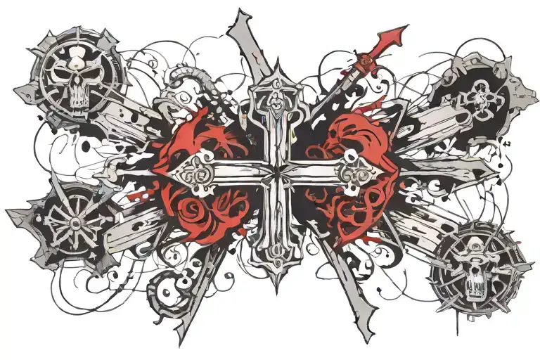 Greco Roman Memento Mori latin demon catholic cross tattoo design idea