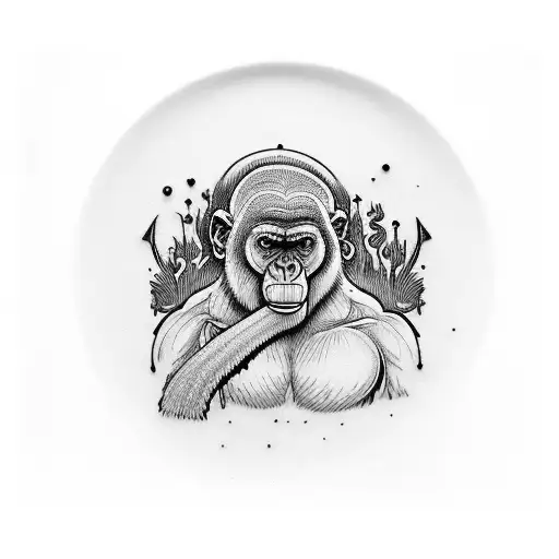 psychedelic mushrooms and an ape tattoo design idea