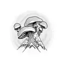 A psychedelic mushroom growing on a mountain peak tattoo design idea