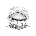A psychedelic mushroom growing on a mountain peak tattoo design idea