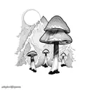 A psychedelic mushroom growing on a mountain peak tattoo design idea