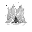 A psychedelic mushroom growing on a mountain peak tattoo design idea