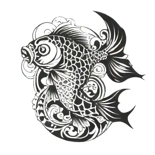 An anime koi fish with intricate geometric patterns as its scales tattoo design idea