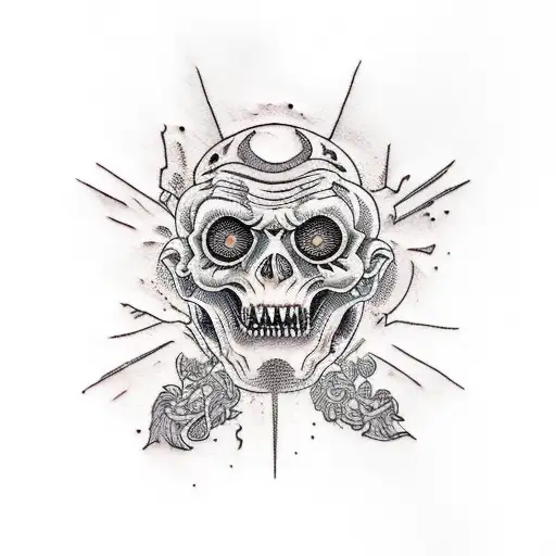 Traditional style tattoos of horror movie villains and monsters surrounded by bold and vibrant flowers tattoo design idea