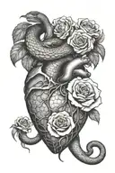 snake squeezing  human heart with roses  tattoo design idea