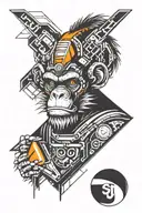 crazy angry monkey with traffic cone on head  tattoo design idea
