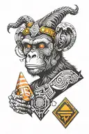 crazy angry monkey with traffic cone on head  tattoo design idea