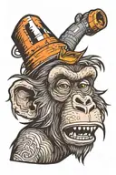 crazy angry monkey with traffic cone on head  tattoo design idea