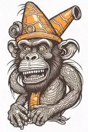 crazy angry monkey with traffic cone on head  tattoo design idea