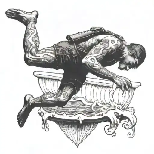 A surreal tattoo of a person diving into a pool of deep water, representing your love for introspection tattoo design idea