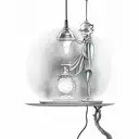 monk holding lamp tattoo design idea