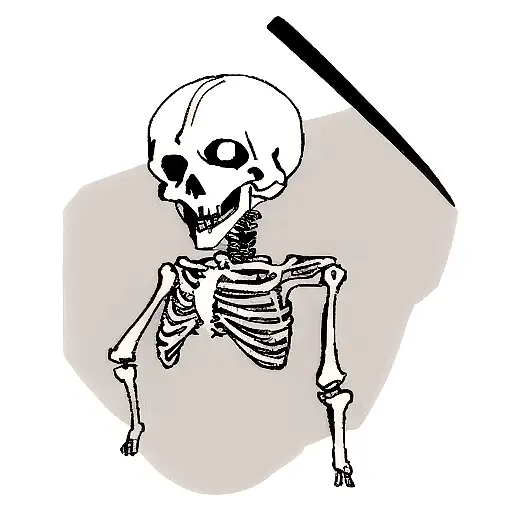 skeleton torso with head and sword going throat him tattoo design idea