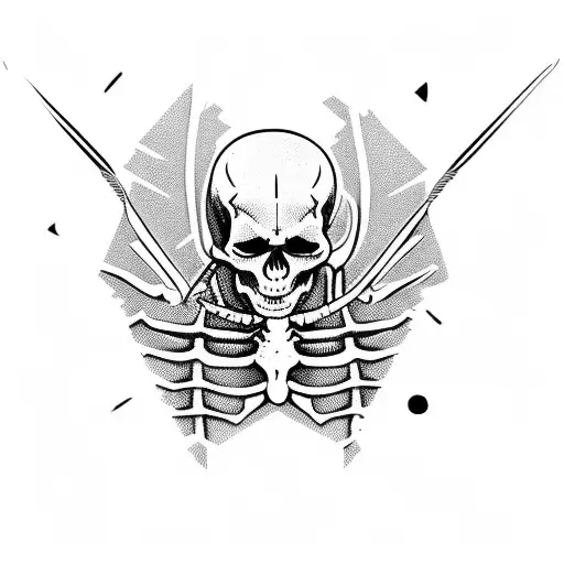 skeleton torso with head and sword pierced him tattoo design idea