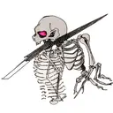 skeleton torso with head and sword going throat him tattoo design idea