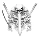 skeleton torso with head and sword pierced him tattoo design idea