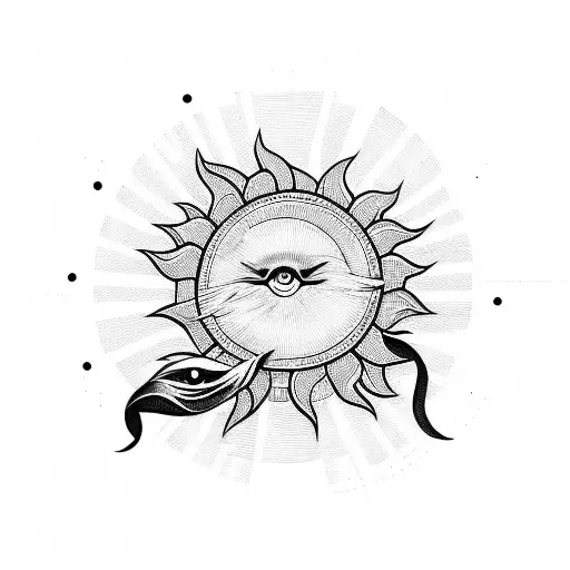 Two birds facing a sun in the center tattoo design idea