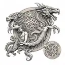 A design for the back with the gods ryujin, aphrodite, horus, minerva, Ba She and a baihu tattoo design idea