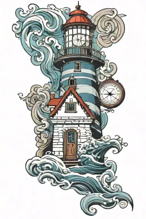 New School "Light House, Lake Superior, Waves,..." Tattoo Idea