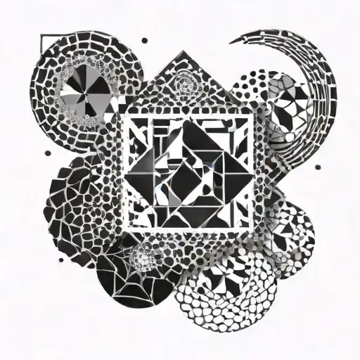 An abstract geometric pattern incorporating the colors and scents of your favorite perfumes, representing your passion for fragrances tattoo design idea