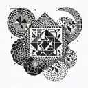 An abstract geometric pattern incorporating the colors and scents of your favorite perfumes, representing your passion for fragrances tattoo design idea