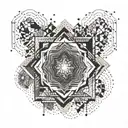 An abstract geometric pattern incorporating the colors and scents of your favorite perfumes, representing your passion for fragrances tattoo design idea